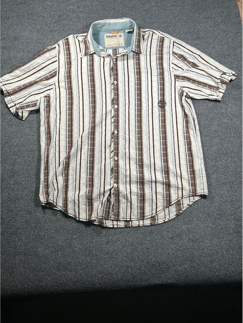 Timberland Men's Loose Fit XL Striped Short Sleeve Shirt